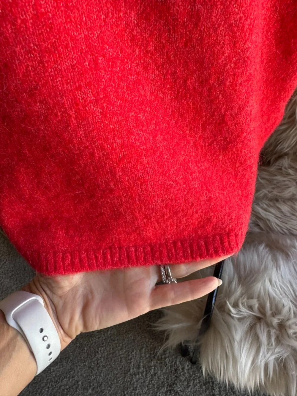 Size S - Free People Bright Orange-y Red Oversized Crew Neck Sweater w/Elbow Len